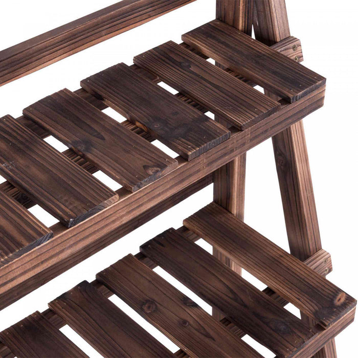 Costway 3 Tier Outdoor Wood Design Flower Pot Shelf Stand Folding Display Rack Garden