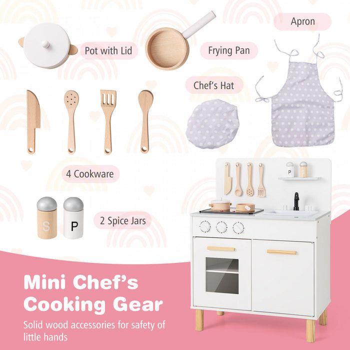 Costway Kids Kitchen Playset With Light Up Stove & Cooking Sounds Oven Sink Faucet White