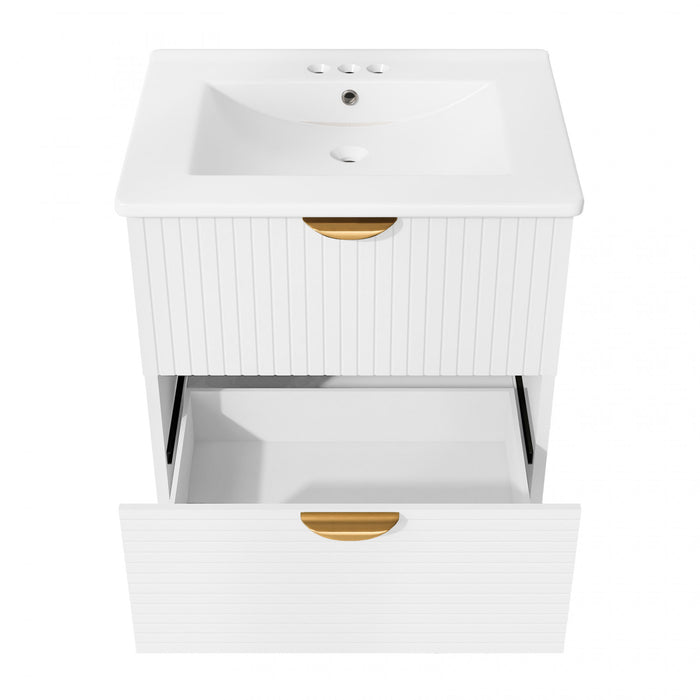 Jasper 24 Inch Modern Wall-Mounted Bathroom Vanity with Drawers, White