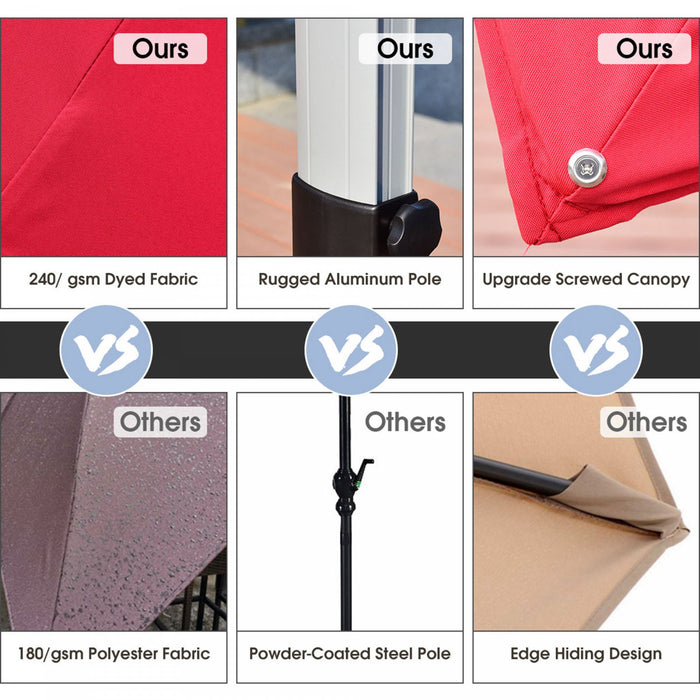 Costway 10Ft Square Patio Offset Cantilever Umbrella 360 Degree Tilt Aluminum Red