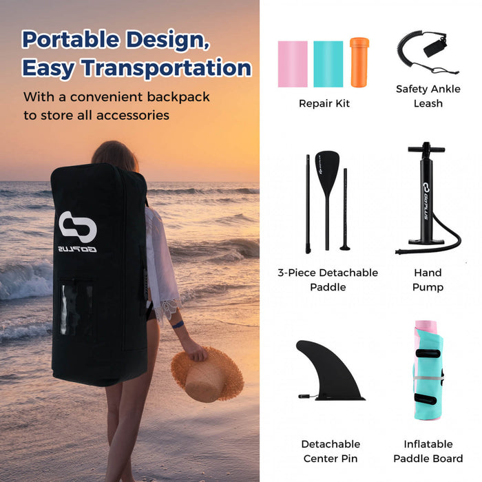 Goplus Large Inflatable Sup Board, Portable Paddle Board With 5d Rings Stand Up Paddle Board For Youth & Adult Light Pink