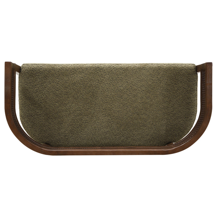 Rattan 47.5 Inch Rattan Upholstered Loveseat with Hand-Woven Backrest, Green, Walnut