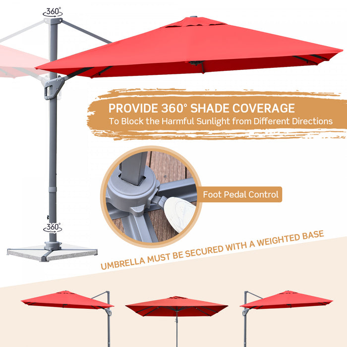 Costway 10x10 ft Patio Offset Cantilever Umbrella Aluminum 360° Rotation Tilt Orange