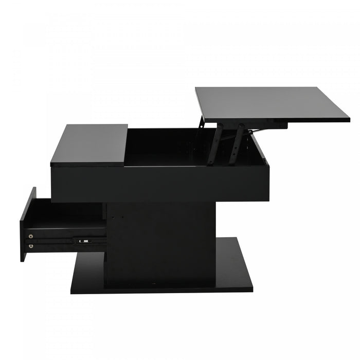 Aspire 27.5 Inch Square Rotating Lift-Top Coffee Table with High-Gloss Finish and Hidden Storage, Black