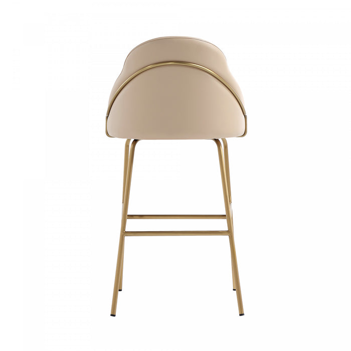 Gracie Modern Metal Upholstered Barstool in Tan and Gold - Set of 2