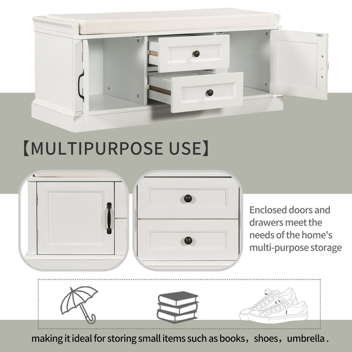 Boyce Solid Wood Storage Bench With 4-door Shoe Cabinet With Cushion - White