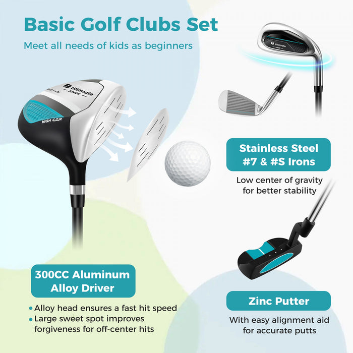 Ultimate Kids Golf Practice Set Junior Complete Golf Club Set For Kids Age 8-10 Years Old Blue