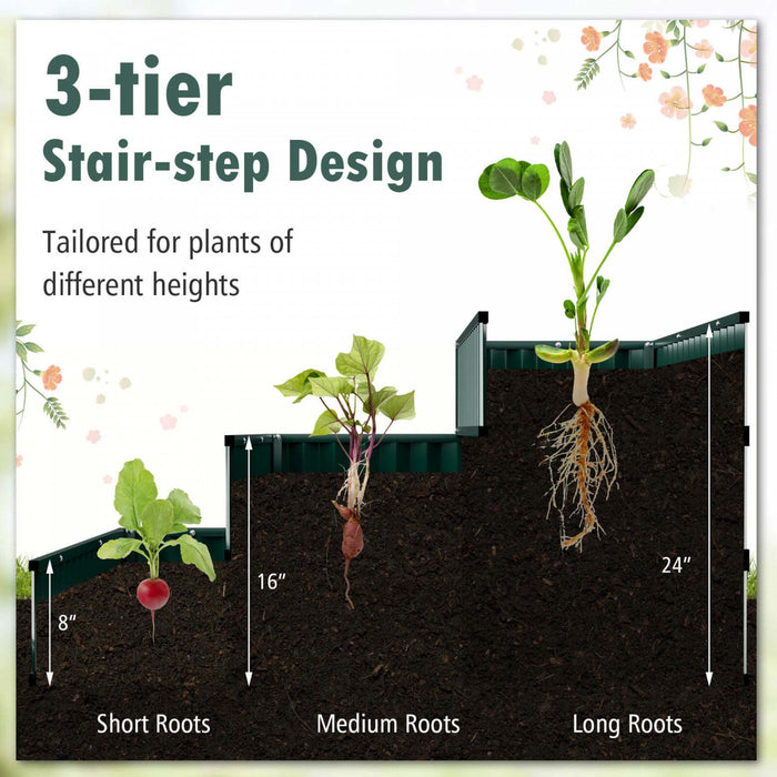 Costway 1 Pcs 3-tier Raised Garden Bed,47\" X 47\" X 24\" Metal Outdoor Elevated Planter Box Green