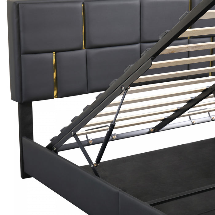 Joyce Upholstered Platform Bed With Hydraulic Storage And Velvet Frame,queen Size,black Queen Bed
