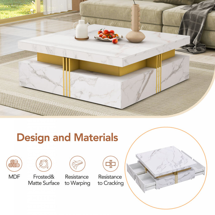 Marcia 33.5\" Square Engineered Wood Coffee Table With Storage Drawers, White