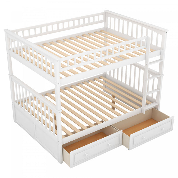 Brady Solid Wood Convertible Full Bunk Bed With Drawers, White