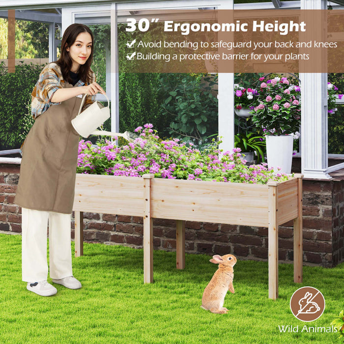 Costway Raised Garden Bed Elevated Fir Wood Planter Box With 2 Large Planting Areas Beige