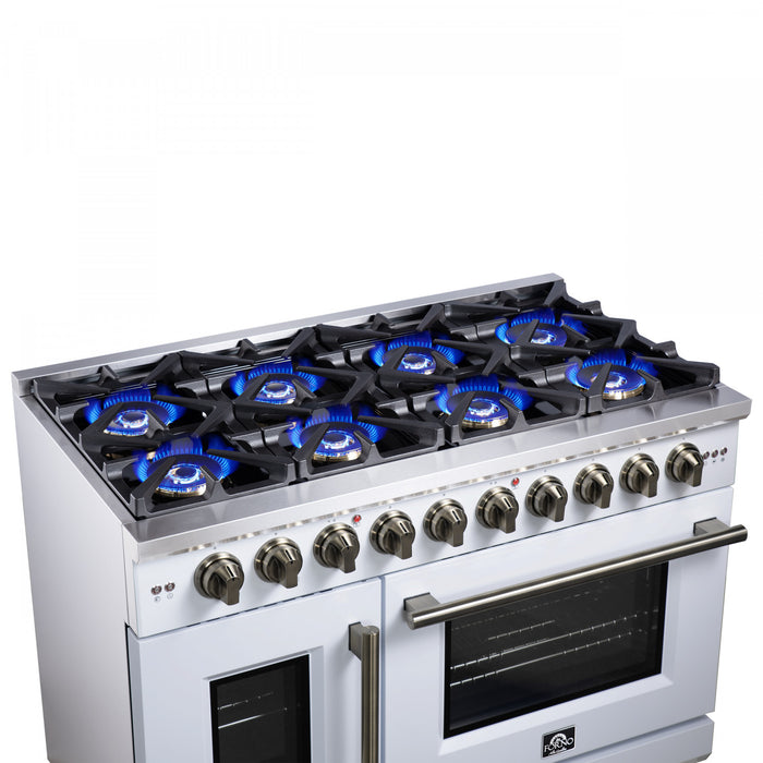 Forno Capriasca 48\" White Gas Range 6.58 cu.ft -FFSGS6460-48WHT
