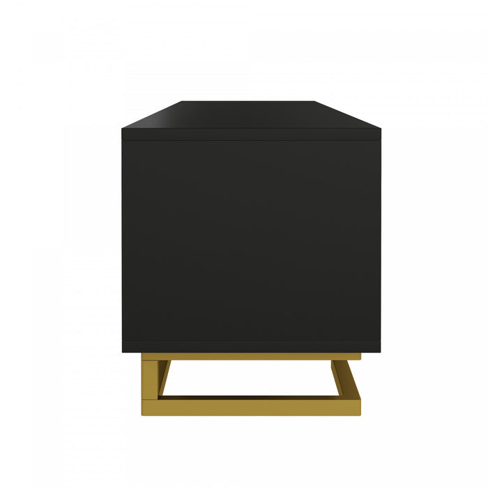 Aspect 63 Inch TV Stand with Textured Doors and Gold Legs, Black