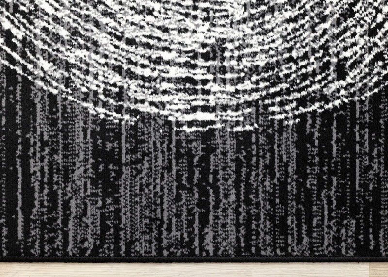 Florence Black Grey White Tree Ring Design Rug, 6'7\" x 9'6\" Indoor Area Rug