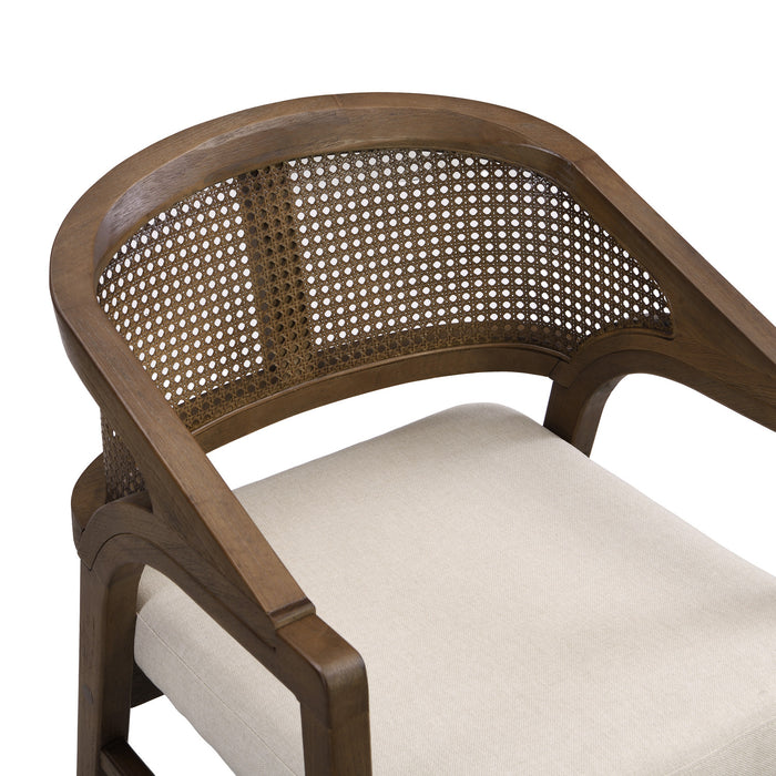 Liam Comfortable Dining Chair Set of 2 with Rattan Back and Rubber Wood Frame,Walnut