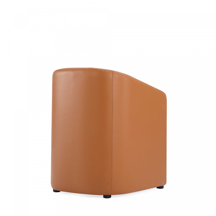 Anna Round Modern Vegan Leather Armchair in Saddle Brown - Set of 2