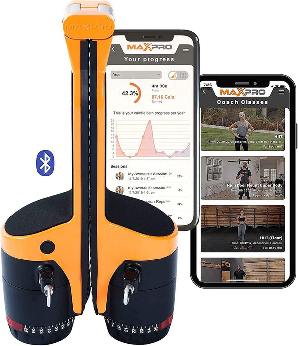Maxpro Fitness Portable Smart Cable Home Gym - All-in-one Exercise Machine W/bluetooth - Build, Burn & Tone. Strength, Hiit, Plyo - Orange