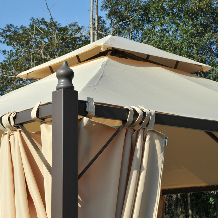 Outsunny 10x10ft Patio Gazebo Canopy Double-tire Garden Shelter Outdoor Sun Shade With Curtains, Beige