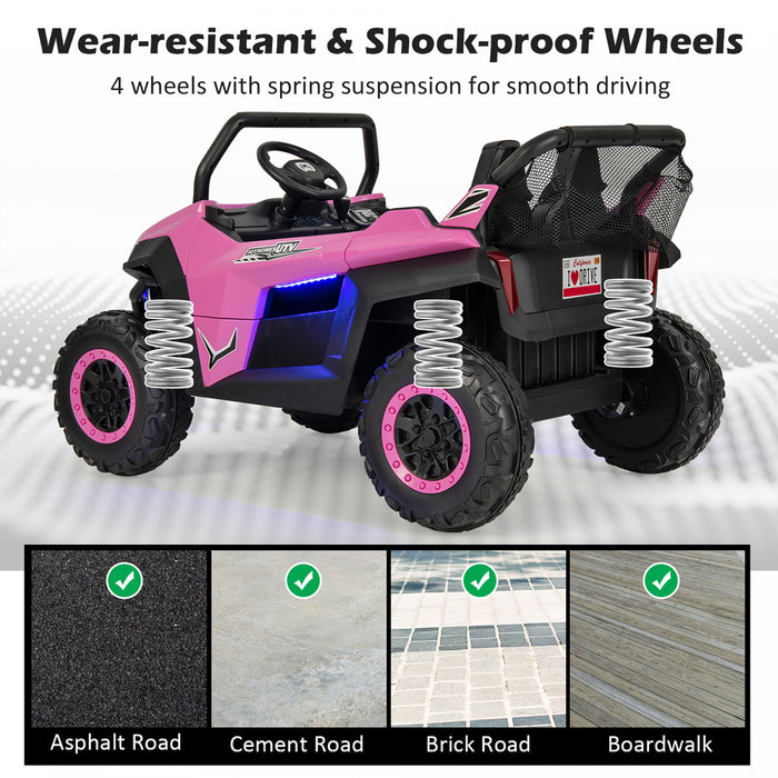 Costway 12v 2-seater Kids Ride On UTV RC Electric Vehicle Suspension W/ Lights & Music