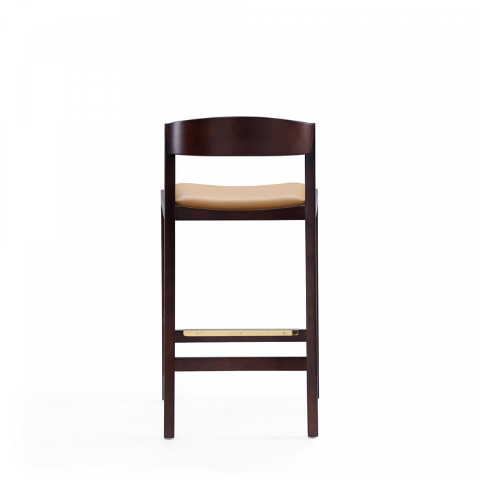 Klismos Mid-Century Modern Wood Upholstered Counter Stool in Camel - Set of 2