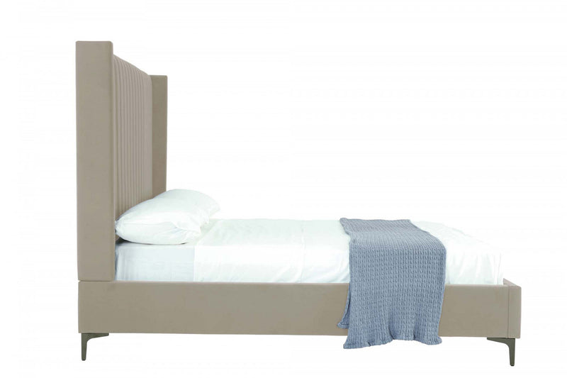 Promenade Mid-Century Modern Upholstered Velvet Full Bed in Rustic Taupe