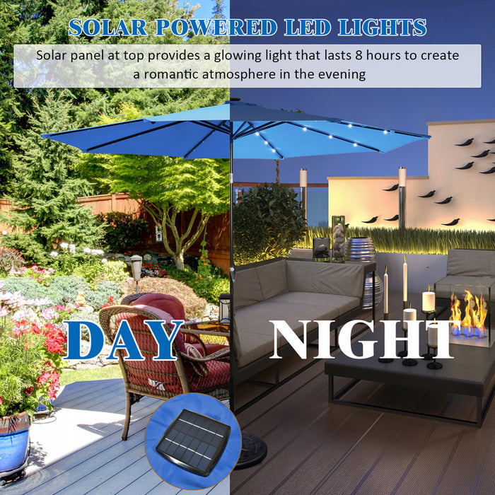 Costway 10FT Patio Solar Umbrella LED Patio Market Steel Tilt W/ Crank Outdoor Blue New