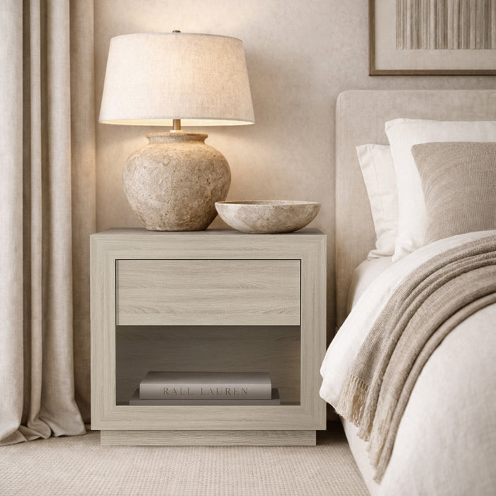 Soren Contemporary 26\" Nightstand in Whitewashed Oak (1-Drawer)