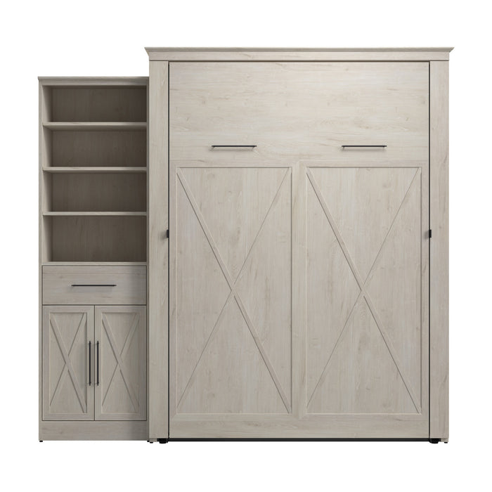 Bestar Key West Queen Murphy Bed & Closet Organizer with Drawer & Doors (94 W) - Linen White Oak