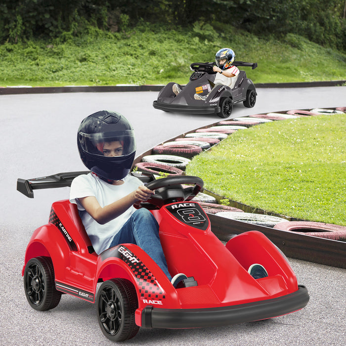 6v Battery Powered Go Kart Kids Ride On 4 Wheel Racer Rc W/ Bumper & Music Red