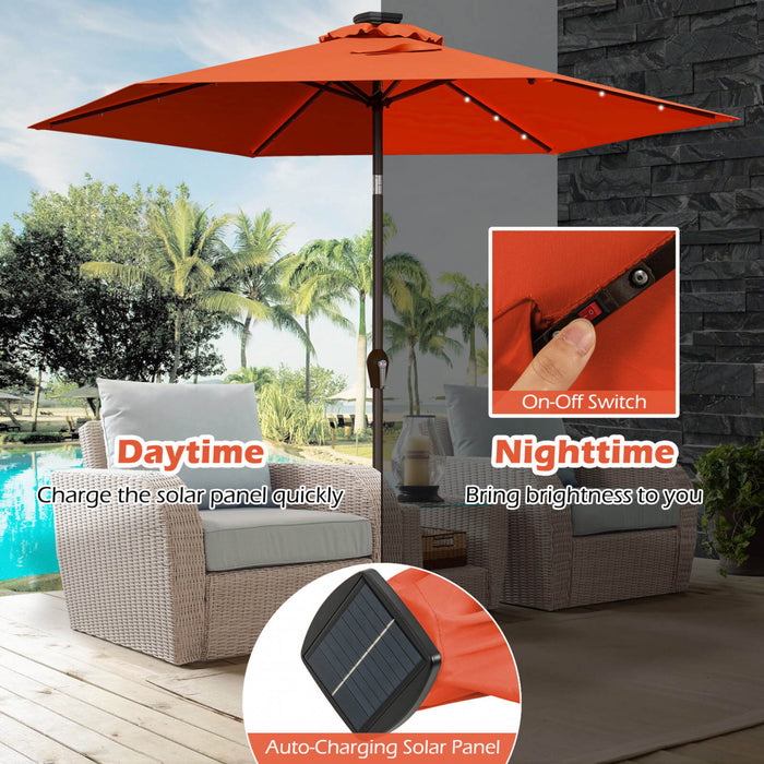 Costway 9FT Patio Solar Umbrella LED Steel Tilt W/ Crank Orange