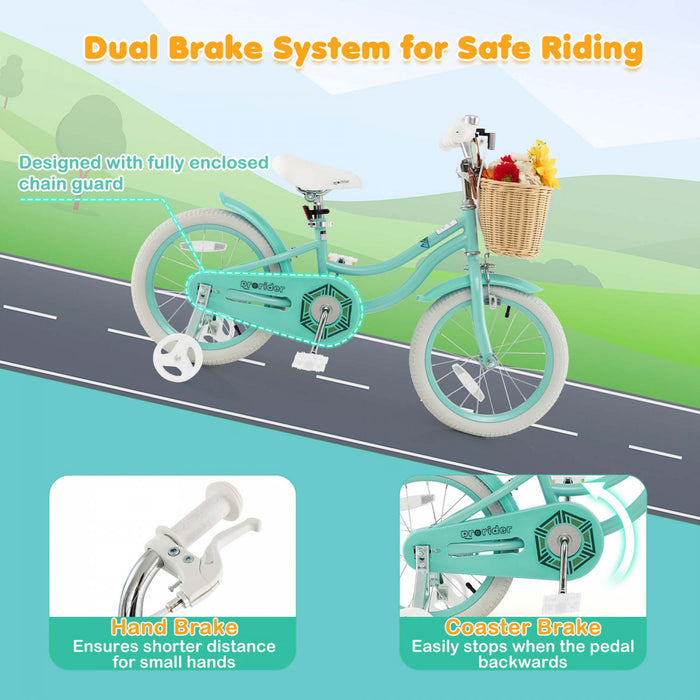 Prorider 16\" Kid's Bike With Training Wheels Adjustable Handlebar Seat Handbrake Green
