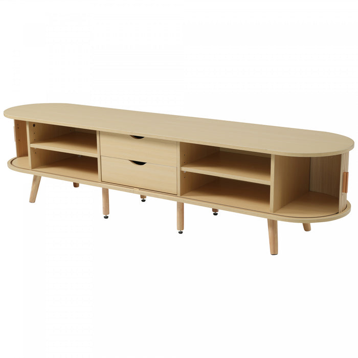 Ethan Oval TV Stand Media Console with Sliding Doors and Drawers,Natural