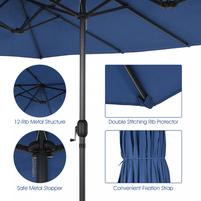 Costway 15FT Patio Double-Sided Umbrella Crank Outdoor Garden Market Sun Shade Navy