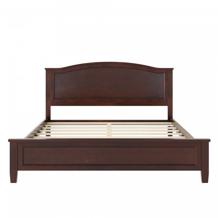 Benson Queen Size Solid Wood Platform Bed with Stylish Headboard, Brown