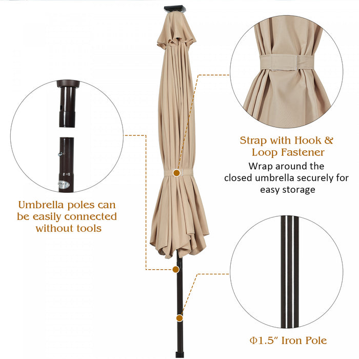 Costway 10' Solar LED Lighted Patio Market Umbrella Shade Tilt Adjustment Crank Beige
