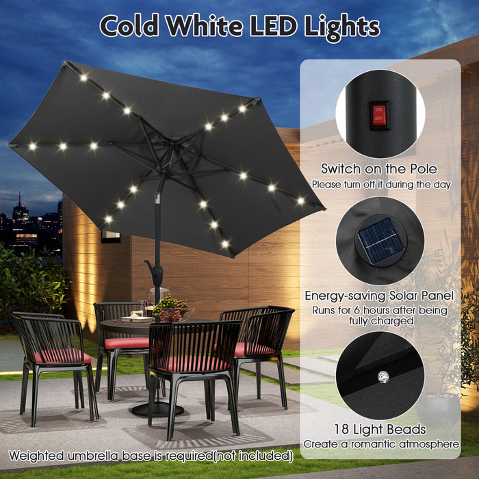 Costway 7.5 ft Solar Powered Patio Umbrella with LED Lights Push Button Tilt Crank Handle Gray