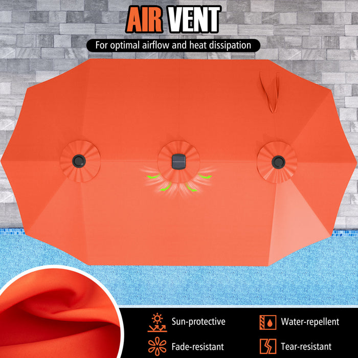 Costway 15.5 FT Extra-Large Patio Umbrella with LED Solar Lights & 12 Heavy-Duty Ribs Orange