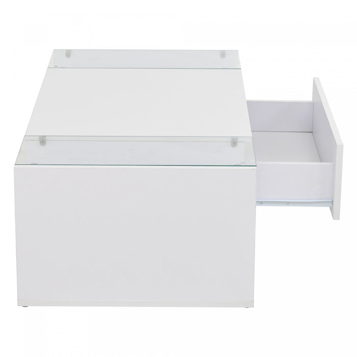 Evan Coffee Table with LED Lighting and Glass Top,White