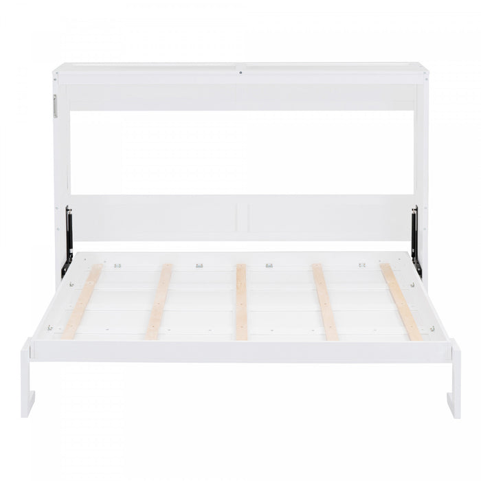 Evelyn Space-Saving Murphy Wall Bed with Foldable Cabinet Design,Full Bed,White
