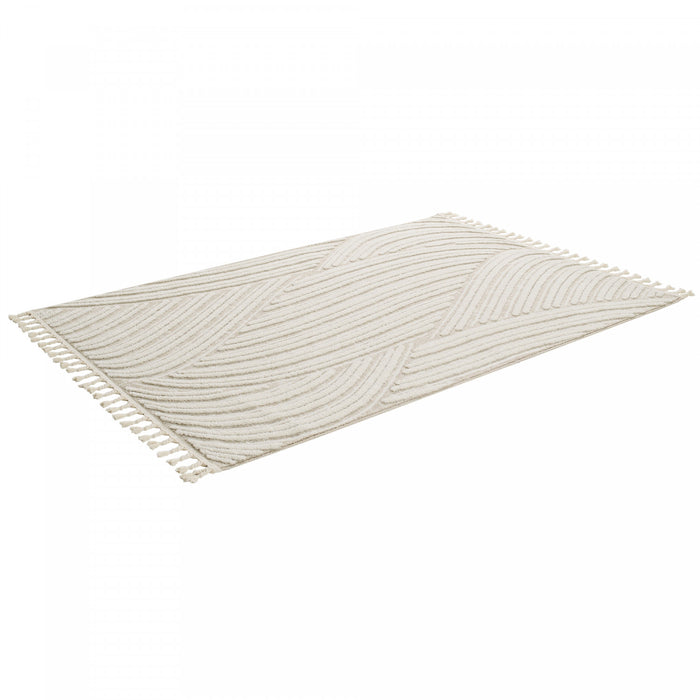 Quinto Brushed Beige Waves Shag Area Rug - 5'7\" x 7'3\"
