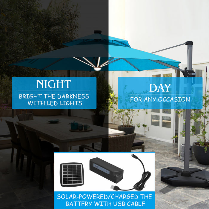 Costway 10ft Solar LED Patio Umbrella 360Degree Rotation Turquoise W/USB