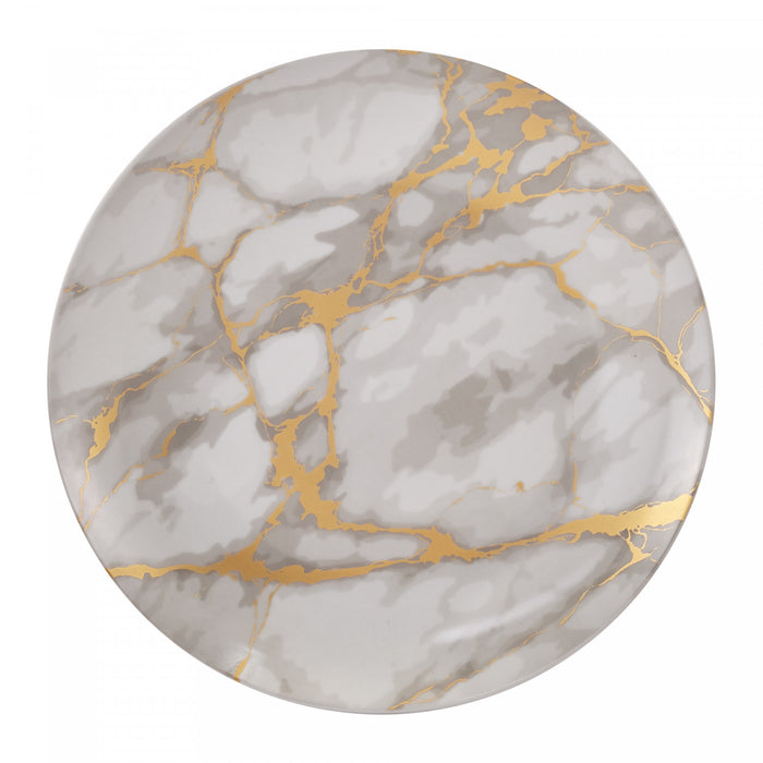 20-Piece Grey Marble Porcelain Dinnerware Set with Gold Veining & Gold Flatware