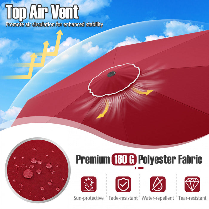 Costway 10 FT Patio Umbrella with Crank Tilt Adjustment Ruffles Vented Top 8 Ribs Red