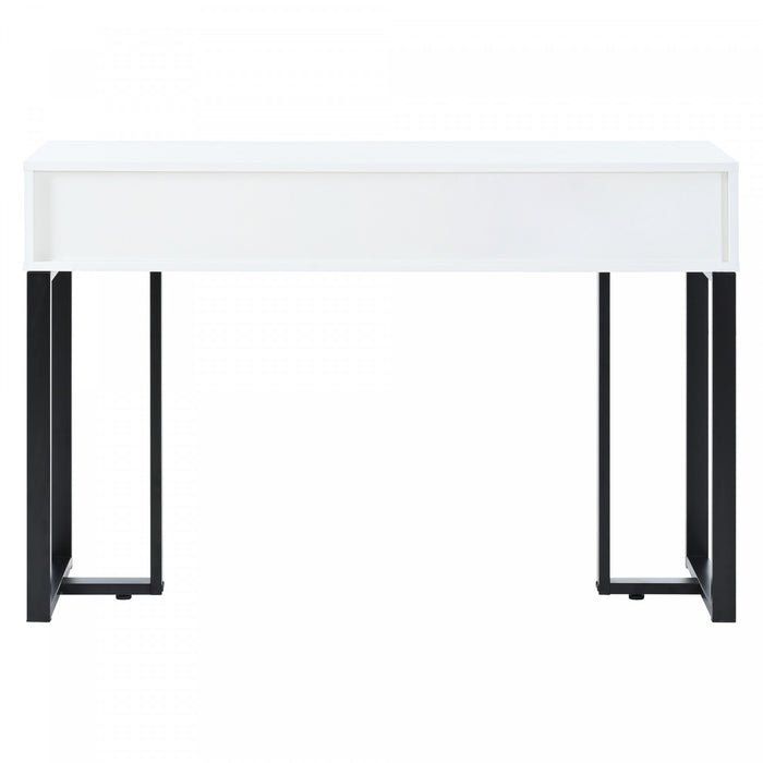 Horizon Modern Console Table with Geometric Drawers and Gold Frame, White/Black
