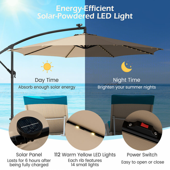 Costway 10FT Patio Solar-Lighted 112 LED Cantilever Offset Umbrella Crank Tilt Outdoor