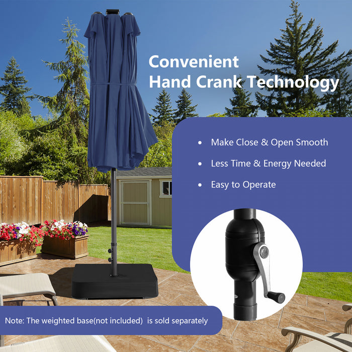 Costway 15FT Twin Patio Double-Sided Umbrella 48 Solar LED Lights Crank Outdoor Navy