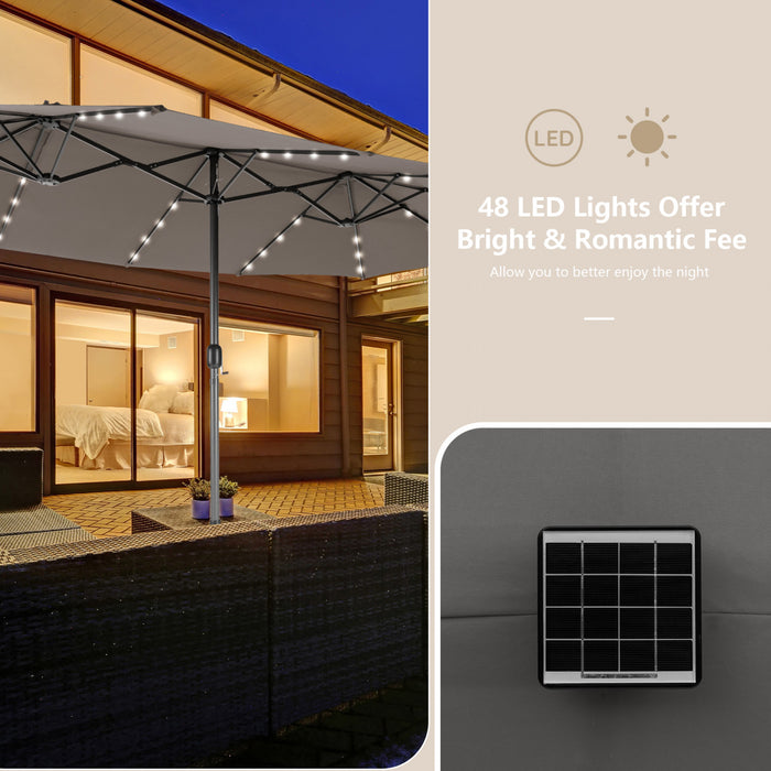 Costway 15Ft Patio Double-Sided Solar LED Market Umbrella Crank 36 Lights Base Grey