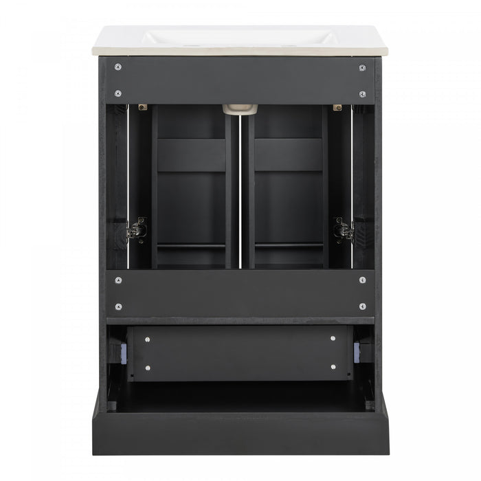 Colin 24 Inch Modern Bathroom Vanity with Ceramic Sink & Storage, Black