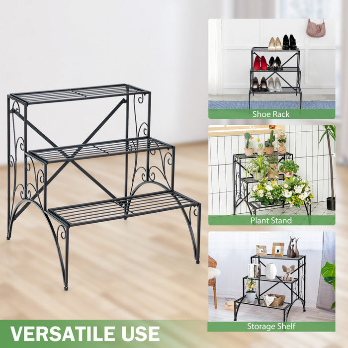 Costway 3 Tier Stair Style Metal Plant Stand Garden Shelf Flower Pot Display Rack